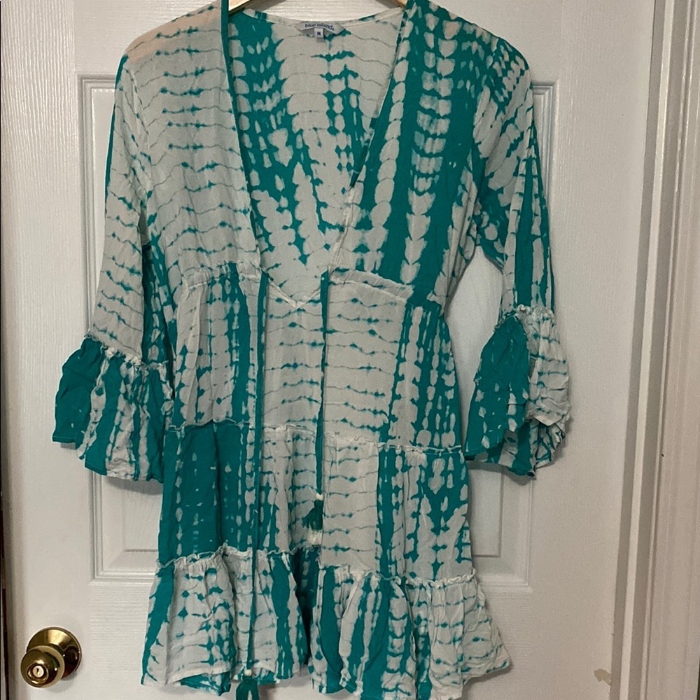 Blue Island Blue Bell Sleeve Bathing Suit Cover  with Ruffled Tie Front